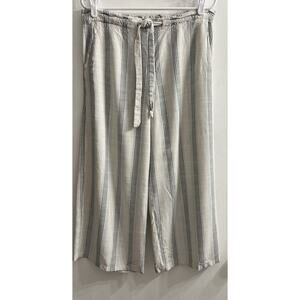 Volcom Wide Leg‎ Cropped Pants, XL Blue White Striped, Boho Beach Loose Fit